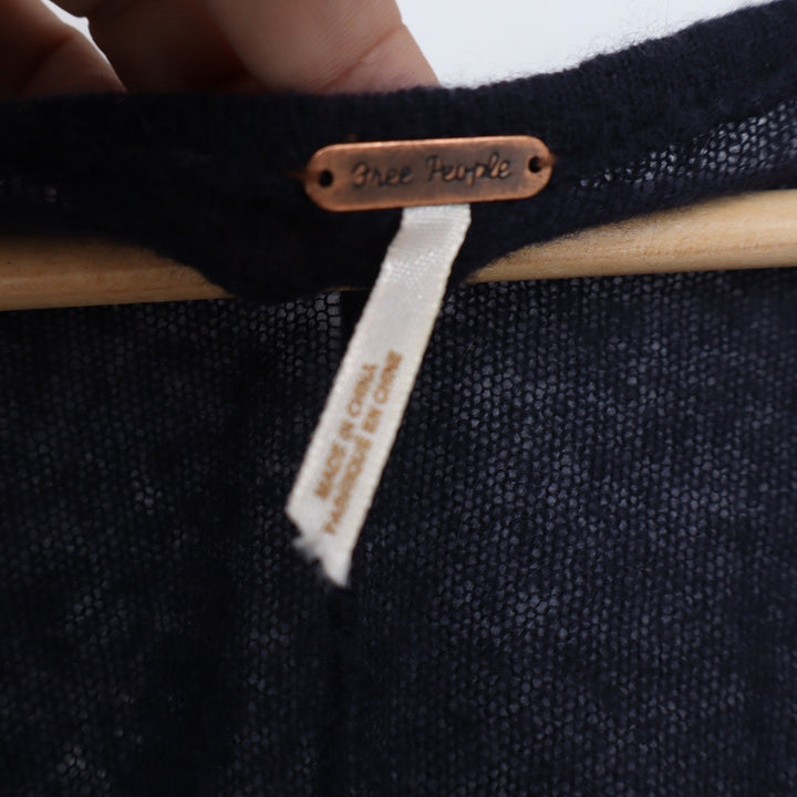 Free People Navy Blue Merino Wool Angora Embellished Babydoll Knit Top Medium