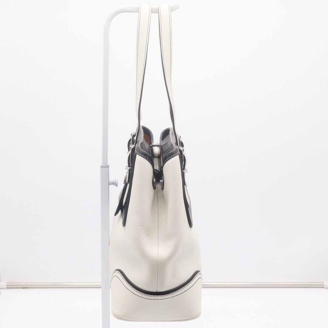 Coach Hamptons Black White Leather Colorblock Tote Shoulder Bag Buckle Detail