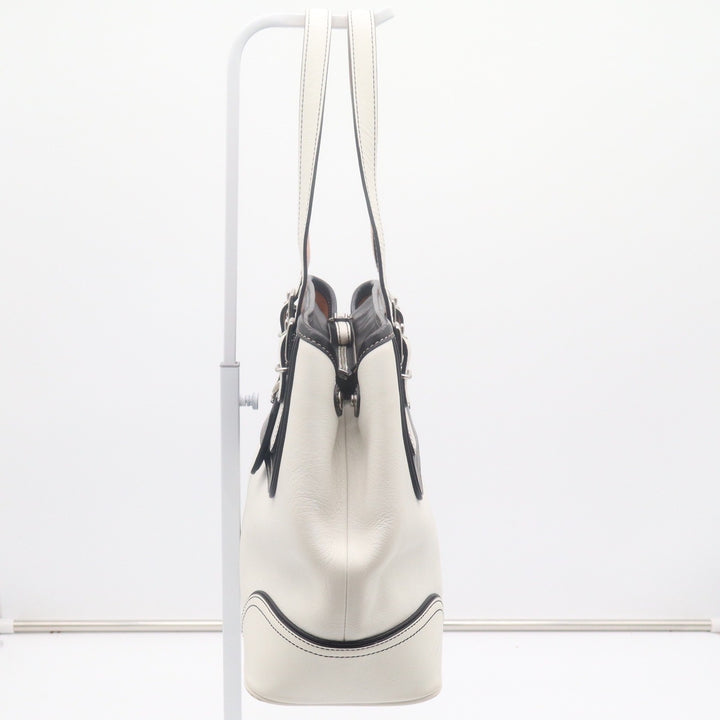 Coach Hamptons Black White Leather Colorblock Tote Shoulder Bag Buckle Detail