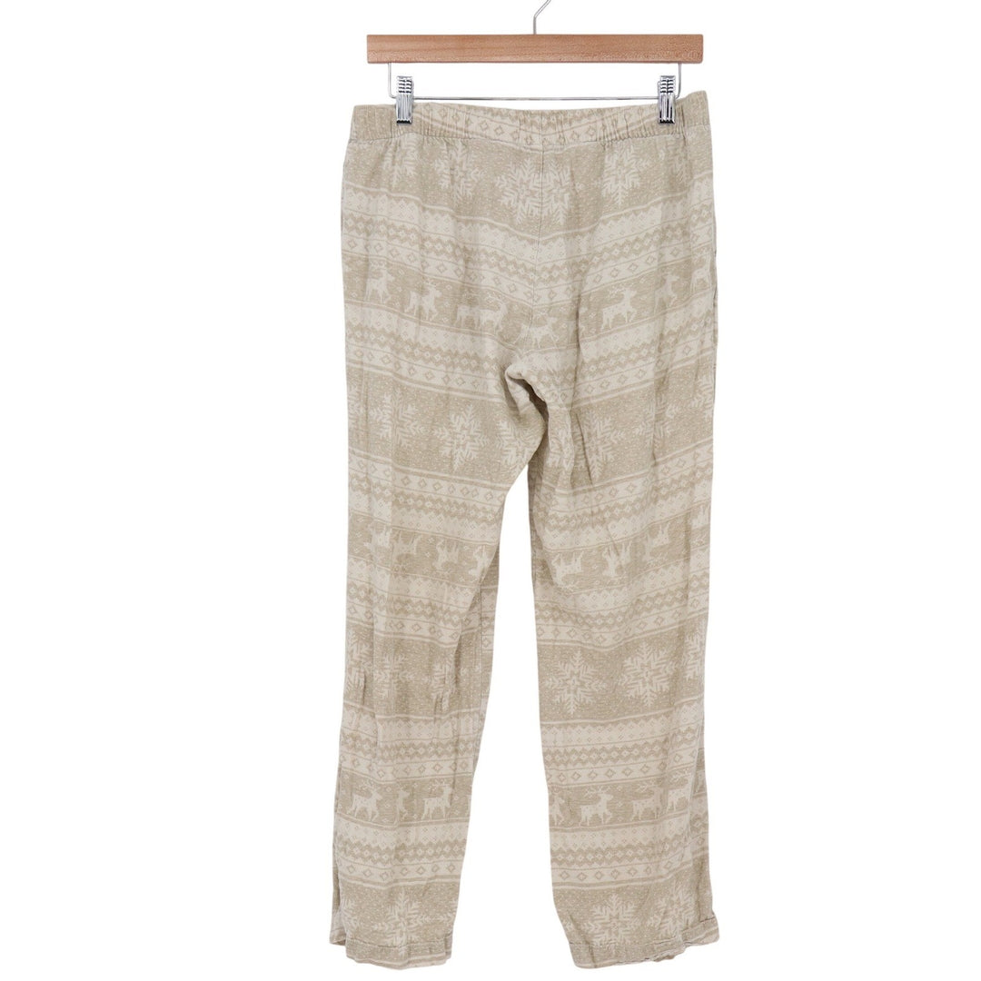 Old Navy Mens Pajama Pants Medium Tan Fair Isle Snowflake Reindeer Cotton Lounge