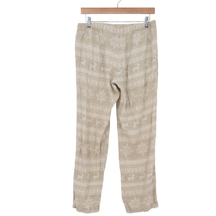 Old Navy Mens Pajama Pants Medium Tan Fair Isle Snowflake Reindeer Cotton Lounge