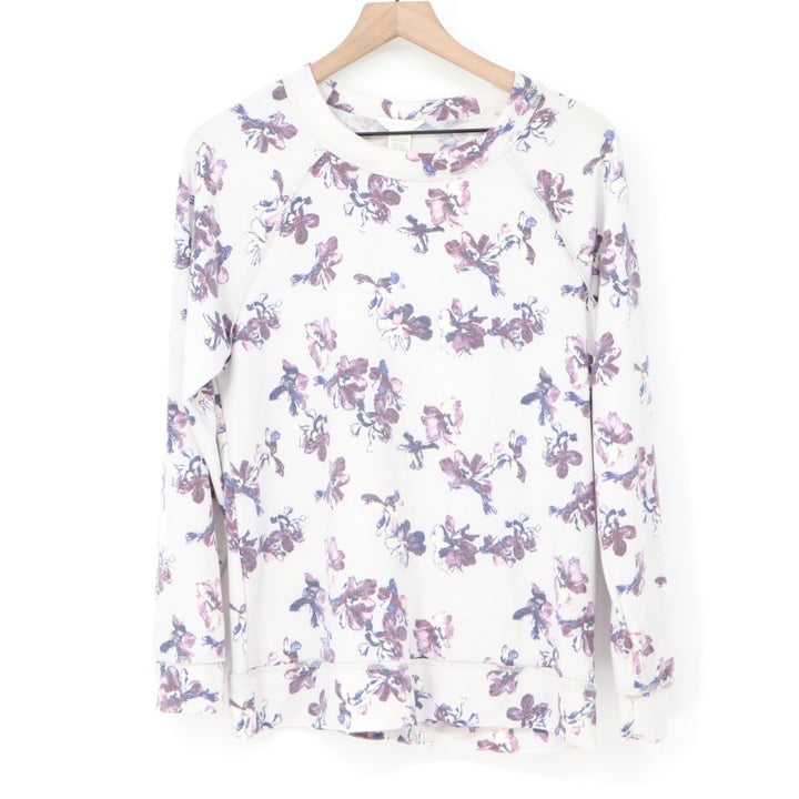 Caslon T-Shirt Womens Small White Floral Stretch Crew Neck Raglan Sleeve Outdoor