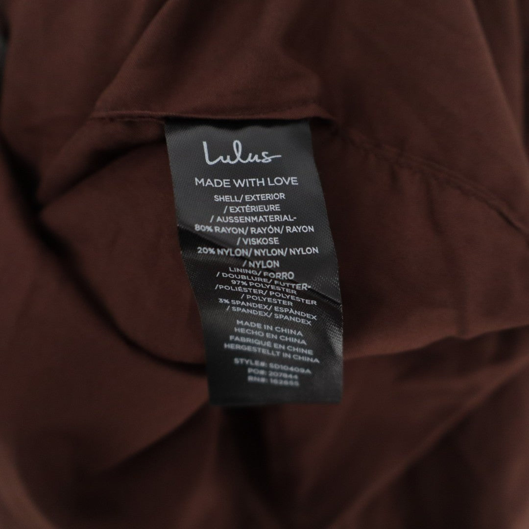 Lulus Sheath Dress Women's Large Brown Cutout Zip Back Slit Spaghetti Strap