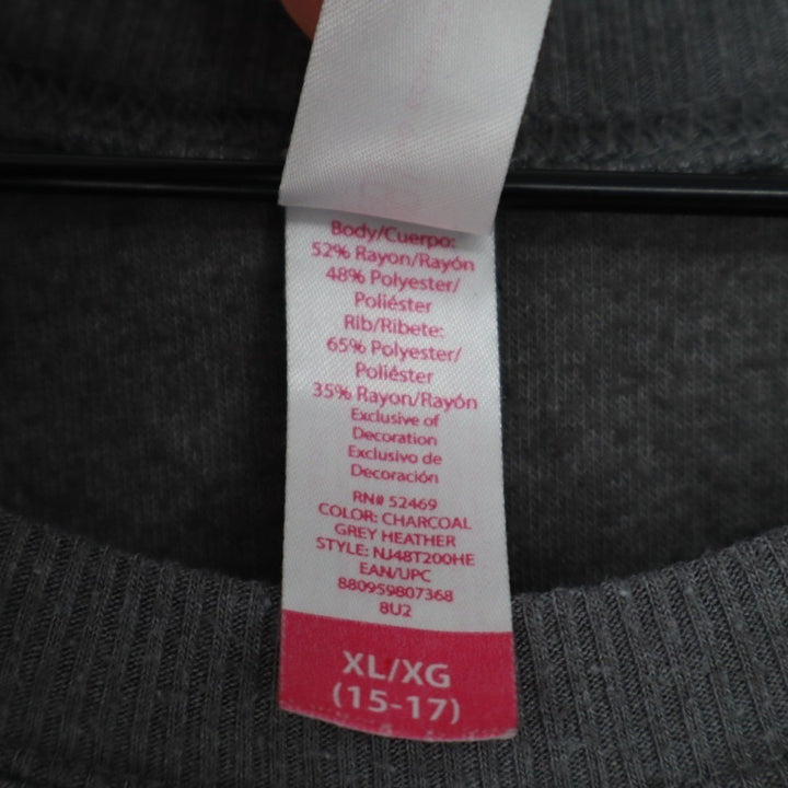 No Boundaries Sweatshirt Womens L (15-17) Gray Fleece Rayon Ribbed Hem Crew Neck