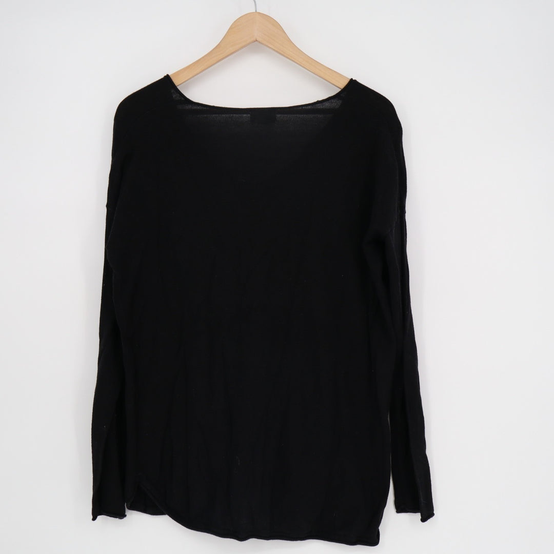 Old Navy T-Shirt Womens Medium Black Cotton Knit Long Sleeve V-Neck Pullover