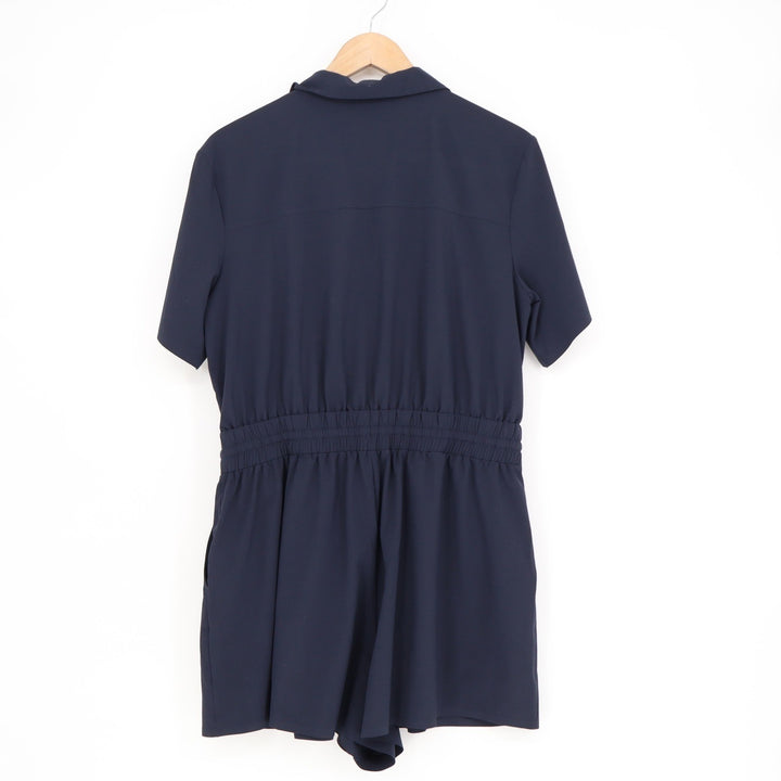 Athleta Brooklyn Romper Navy Blue Button Front Short Sleeve Petite Medium MP