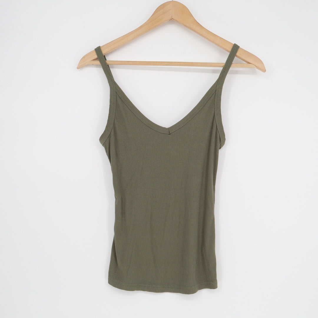 Olive Green Ribbed V-Neck Camisole Spaghetti Strap Tank Top Style 970 Mens Small