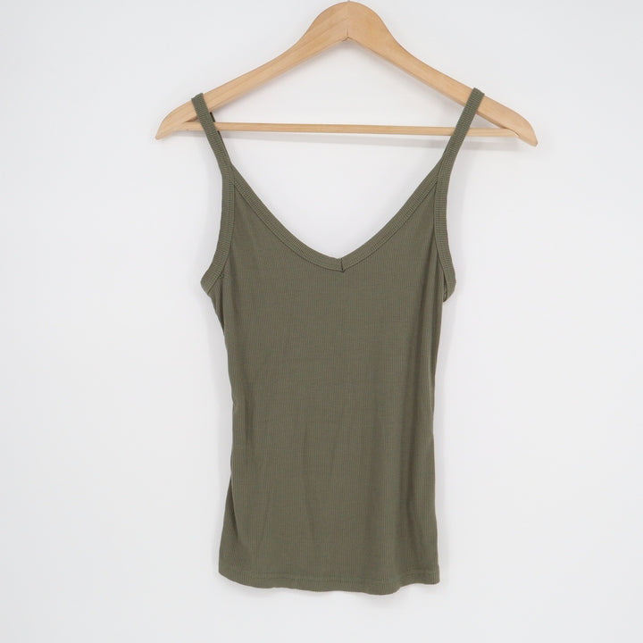 Olive Green Ribbed V-Neck Camisole Spaghetti Strap Tank Top Style 970 Mens Small