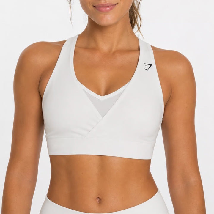 Gymshark White Wrap Front Mesh Racerback Sports Bra Size Large