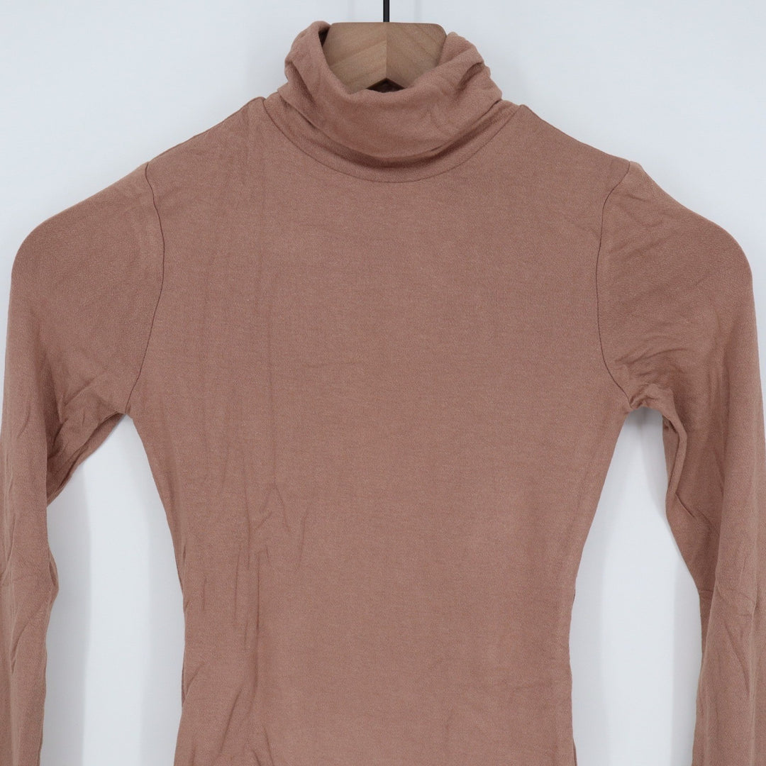 Naked Wardrobe Womens Long Sleeve Turtleneck Bodysuit Mauve Brown XS nw-b0313n