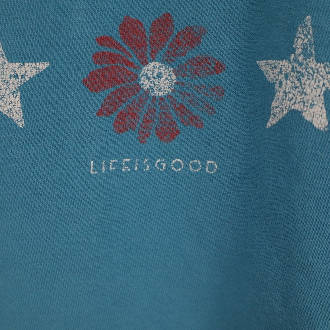 Life Is Good T-Shirt Womens XL Blue Cotton Graphic Print Classic Fit Long Sleeve