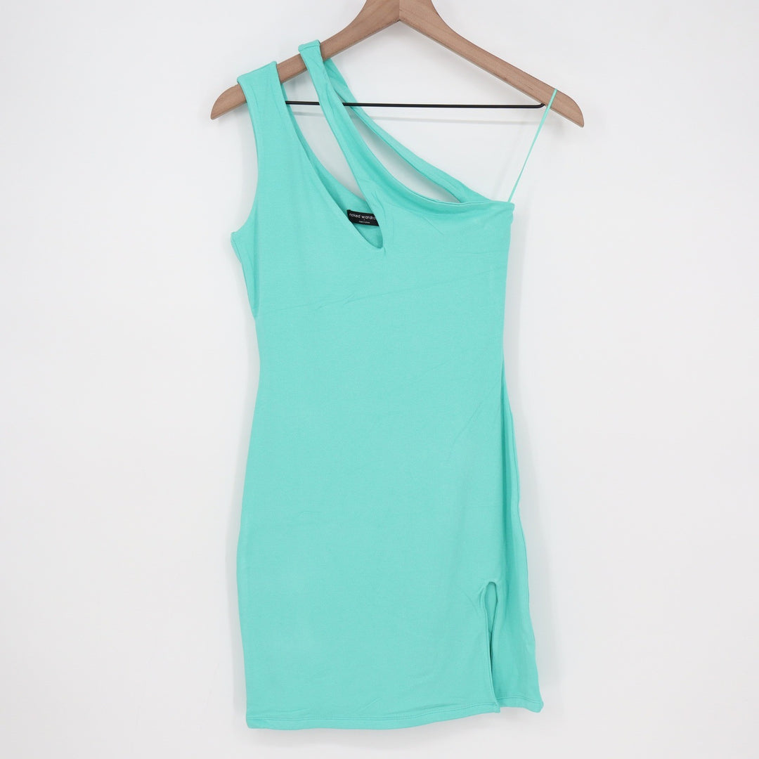 Naked Wardrobe Mint Green One Shoulder Asymmetrical Mini Bodycon Dress L