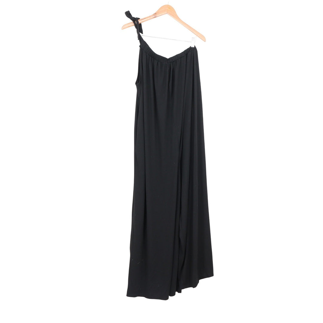 Shein Womens Black One Shoulder Wide Leg Jumpsuit Size Small Solid Tie