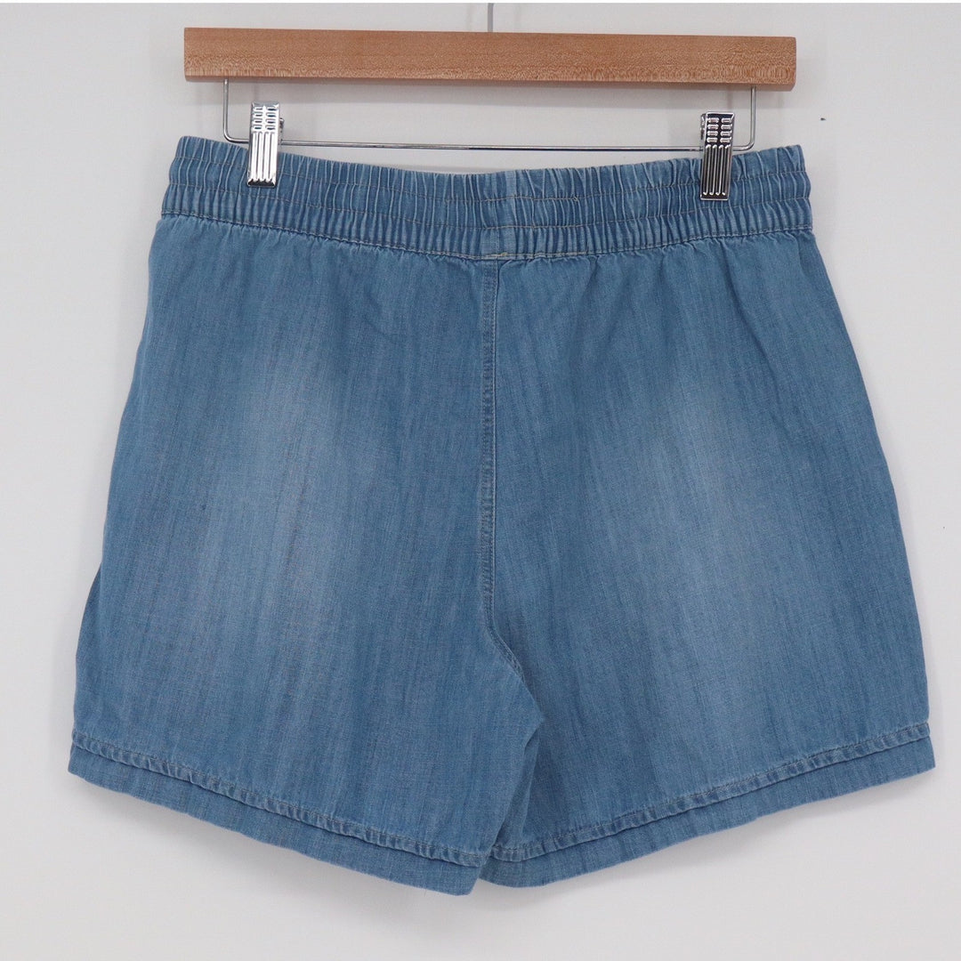 Nine West Jeans Womens Small Blue Denim Pull On Drawstring Shorts Elastic Waist