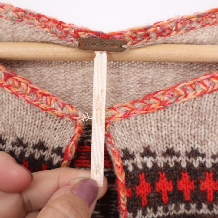 Free People Wool Fair Isle Sweater Dress Beige Red Snowflake Keyhole Small