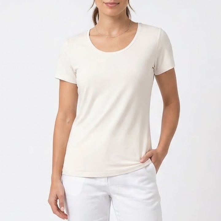 32 Degrees Cool Womens Scoop Neck Short Sleeve T-Shirt Off White Size S