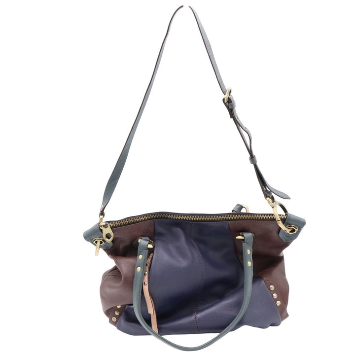 ORIANY Leather Colorblock Hobo Bag Navy Burgundy Teal Studded Satchel Crossbody