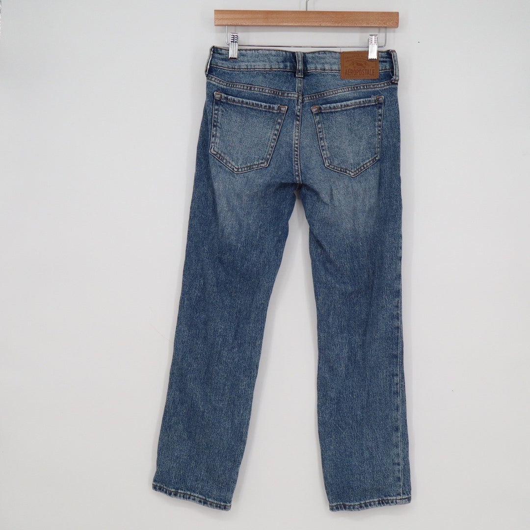 Aeropostale Mid Rise Ankle Straight Jeans Medium Wash Blue Denim Womens Size 2