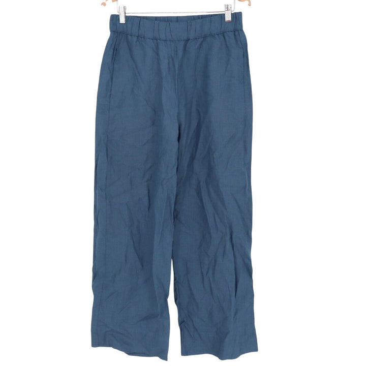 American Giant Pants Womens Medium Blue Linen Wide Leg Summer Wear Relaxed Fit