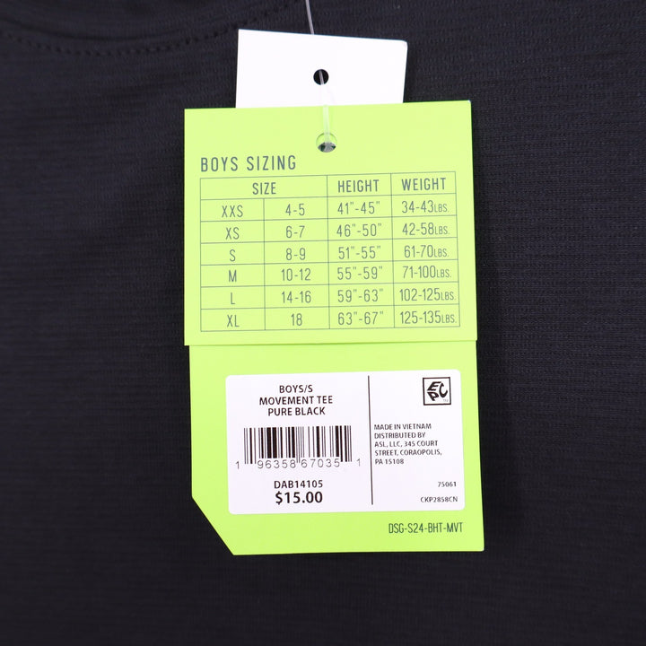 DSG Boys Movement Tee Pure Black Short Sleeve Athletic Shirt DAB14105 Size S 8-9