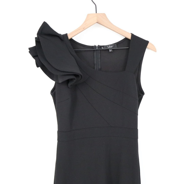 Lulus Lucette Maxi Dress Womens Medium Black Sleeveless Ruffled Mermaid Back Zip
