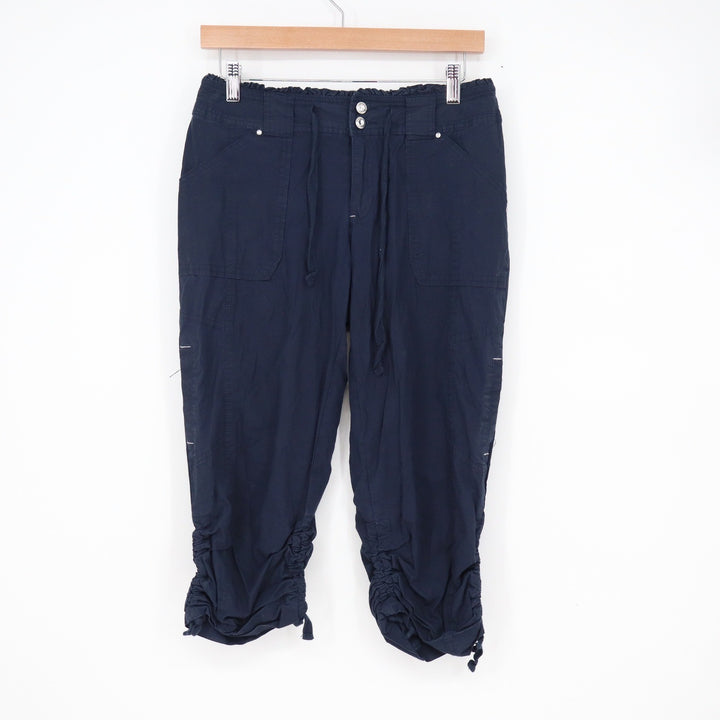INC International Concepts Navy Blue Cargo Capri Pants Ruched Hem Women's Size 4