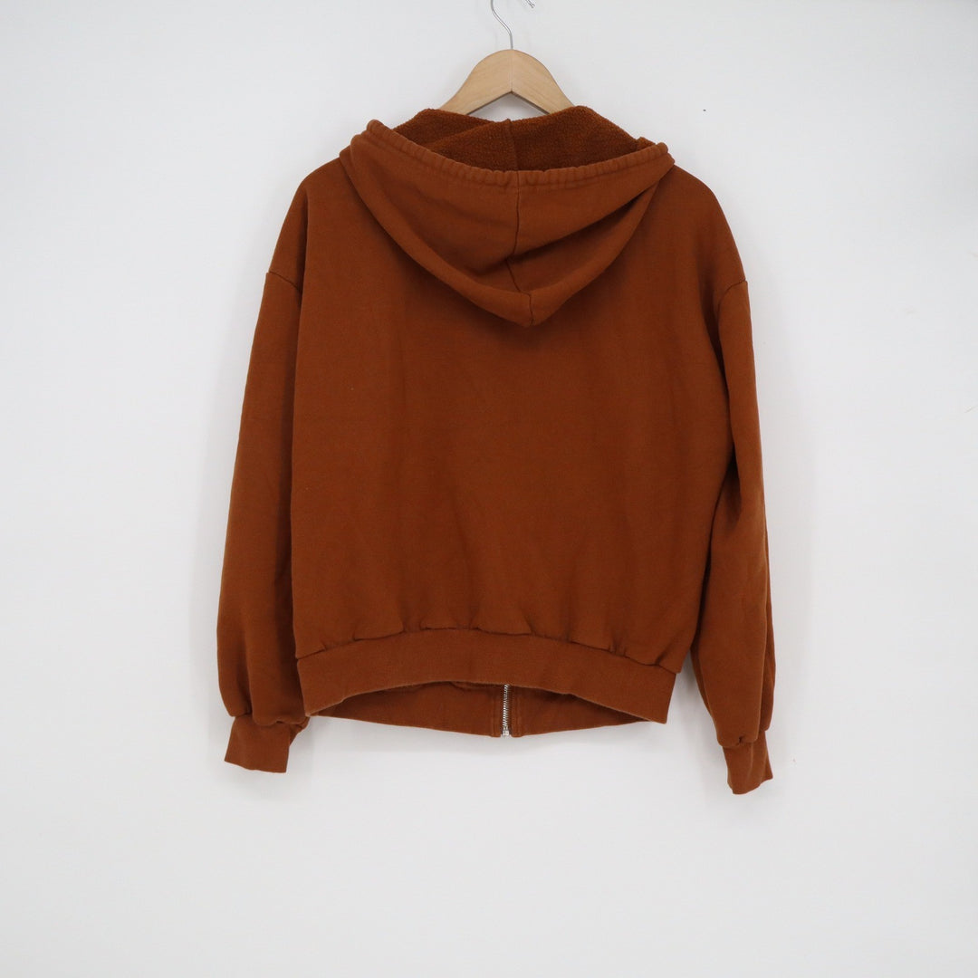 SHEIN Womens XS Burnt Orange Zip Up Hoodie Fleece Lined Rust Sweatshirt