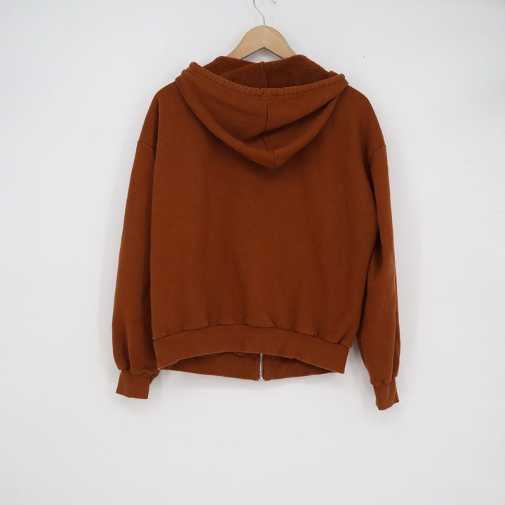 SHEIN Womens XS Burnt Orange Zip Up Hoodie Fleece Lined Rust Sweatshirt
