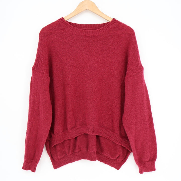 Shein Oversized Sweater Womens Large Red Tight Knit Crew Neck High Low Hem Warm