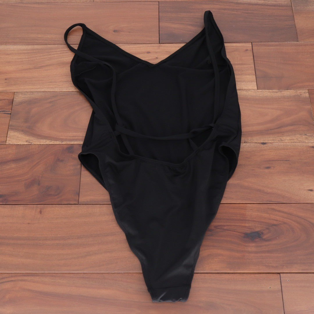 ASOS DESIGN Black V Neck Strappy Back One Piece Swimsuit