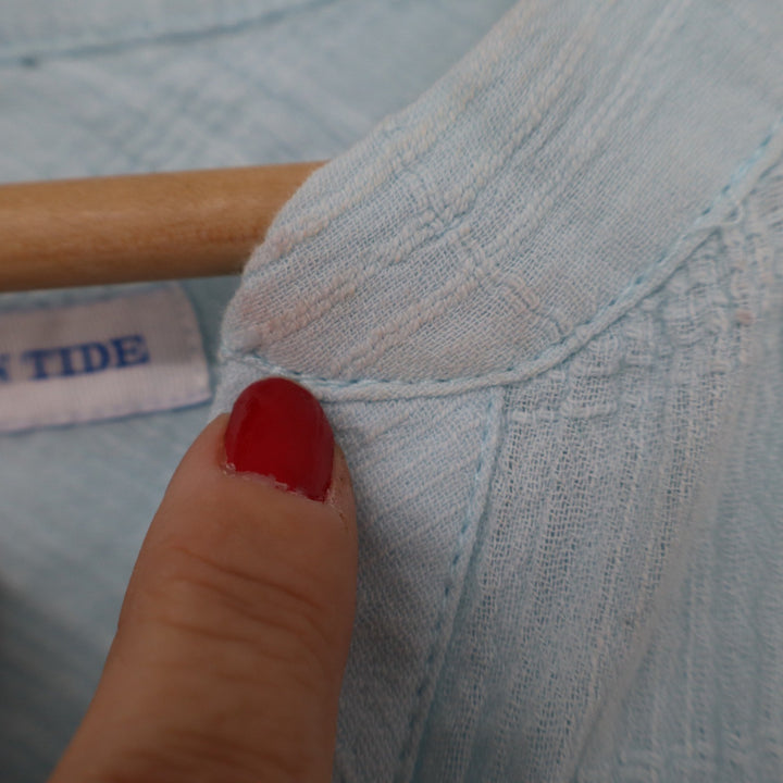 Southern Tide Womens XS Blue Cotton Gauze Lace Up Tunic Roll Tab Sleeve Shirt