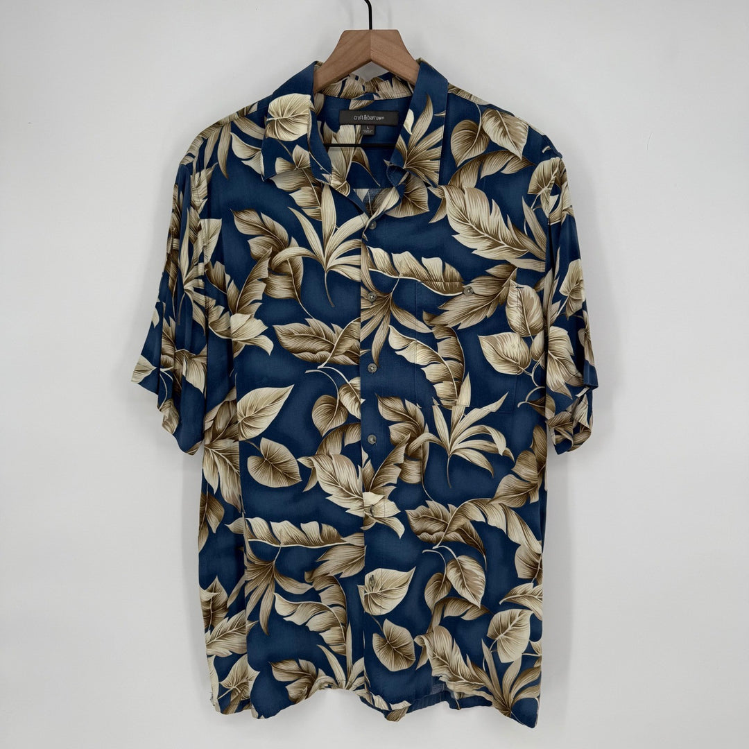 Croft & Barrow Mens Blue Tropical Leaf Print Short Sleeve Button Up Shirt Size L