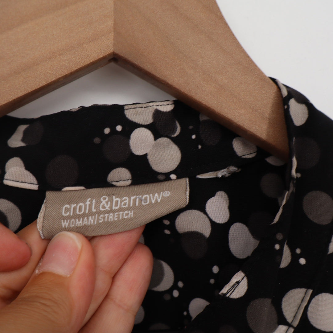 Croft & Barrow Blouse Womens 2X Stretch Black Polka Dot Button-Down Excellent