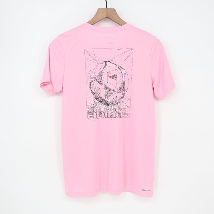 Adidas Youth Art of Soccer Tee True Pink Geometric Graphic Shirt  L 14/16