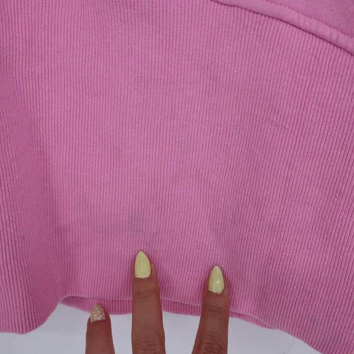 Pink Quarter Zip Hoodie Sweatshirt Thumbholes Kangaroo Pocket Large