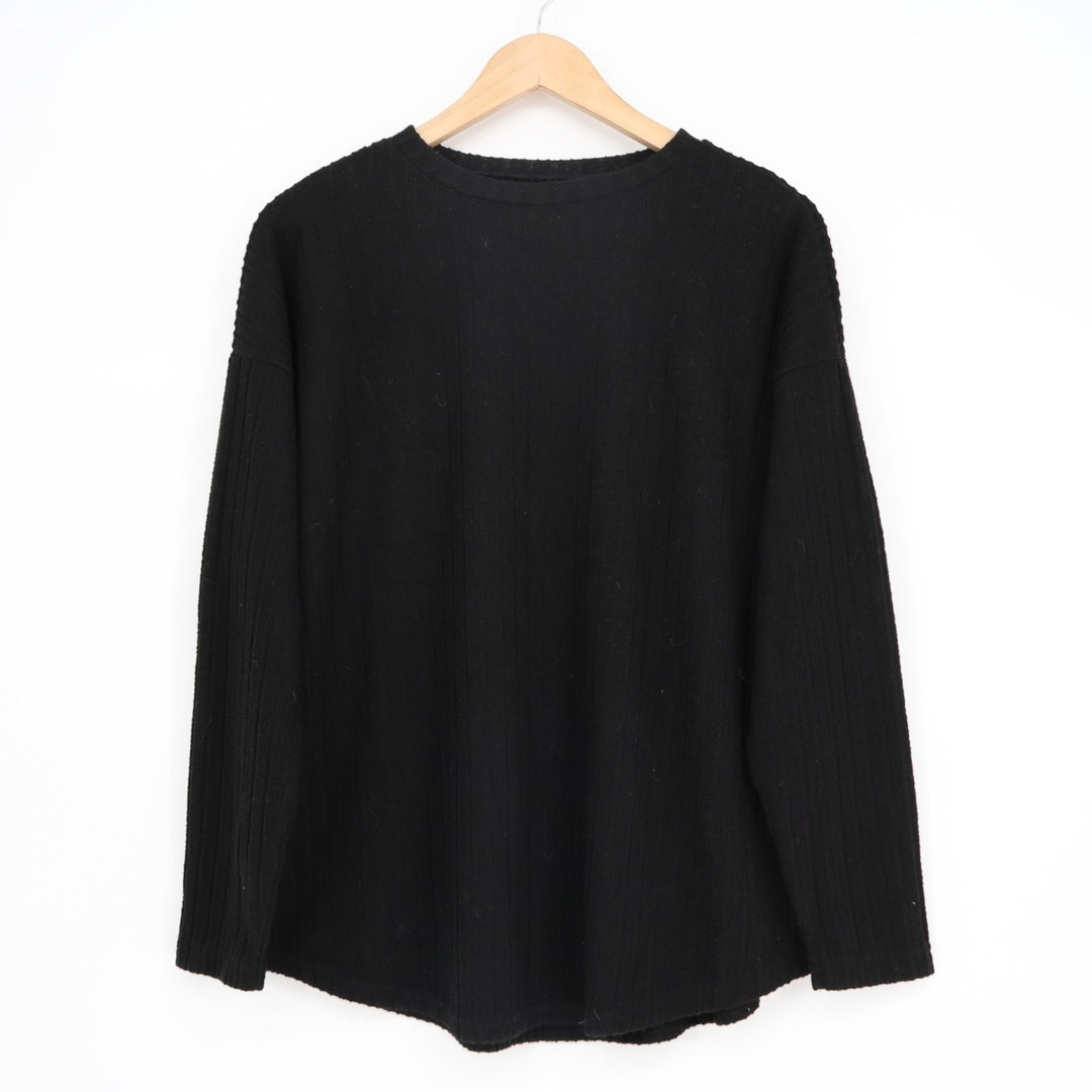 SheIn Sweater Womens Medium Black Ribbed Knit Stretch Long Sleeve Crew Neck