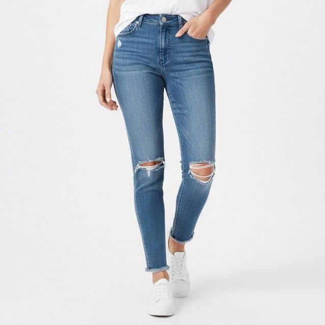 EXPRESS Skinny High Rise Distressed Jeans Blue Size 14 R