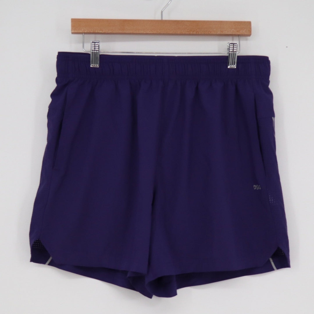 DSG Mens Purple Performance Running Shorts L Liner Reflective Training 5 Inseam