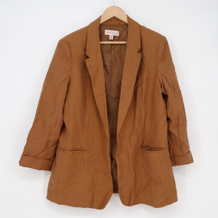 Philosophy Republic Clothing Camel Brown Open Front Blazer Jacket Large