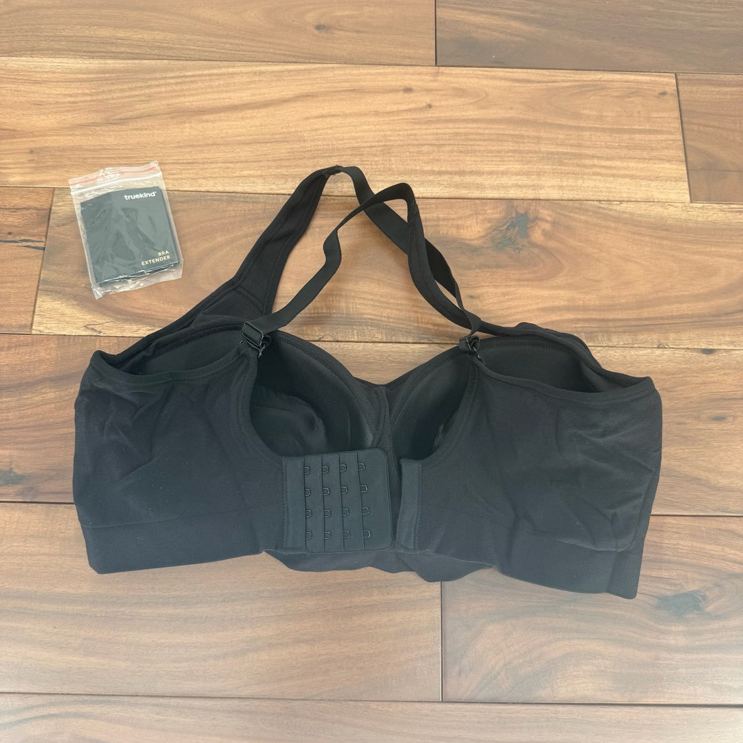 Truekind Black Sports Bra Full Support Wirefree Racerback Medium Impact XL