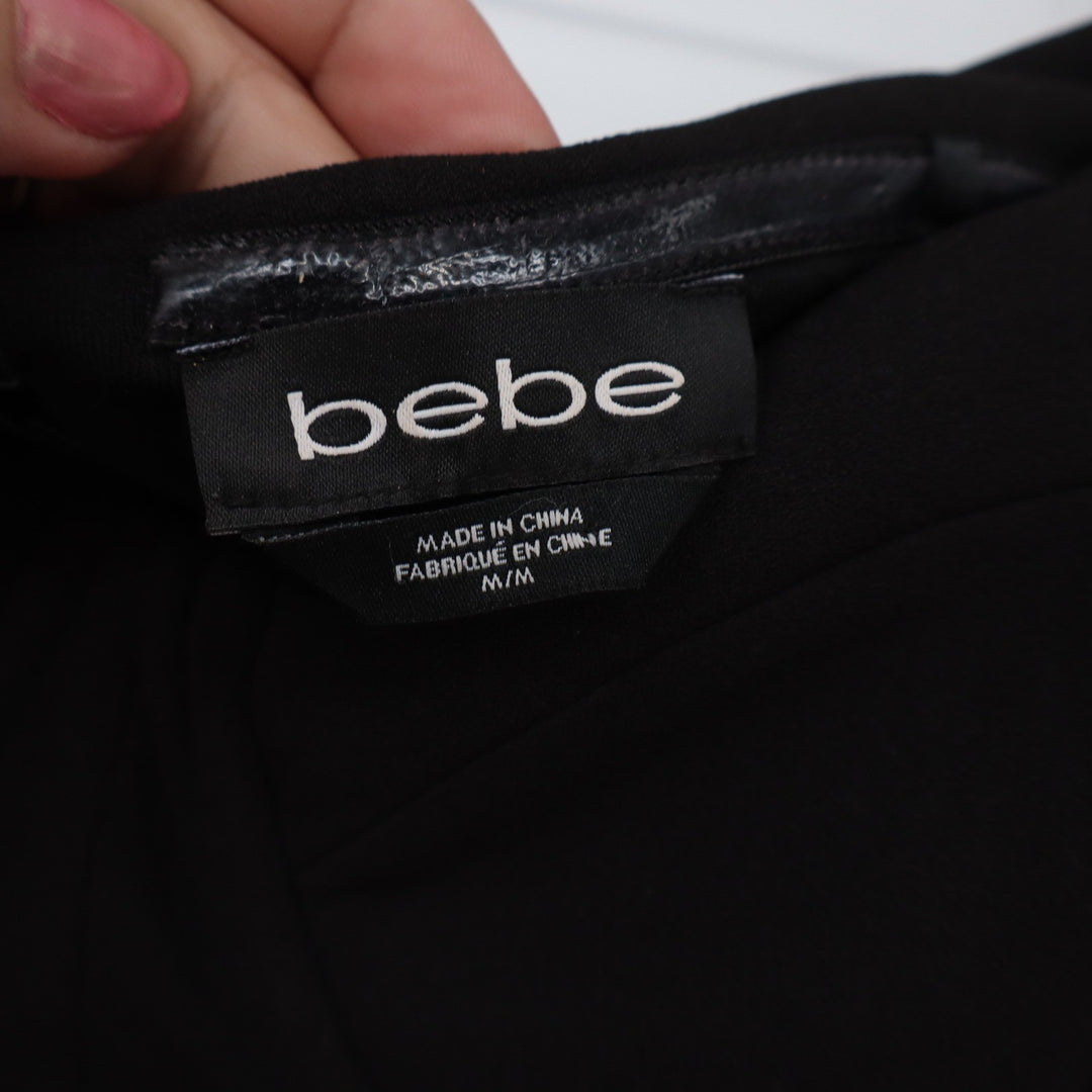 bebe Dress Women M Bodycon Black Off Shoulder Sweetheart Midi Cocktail Excellent