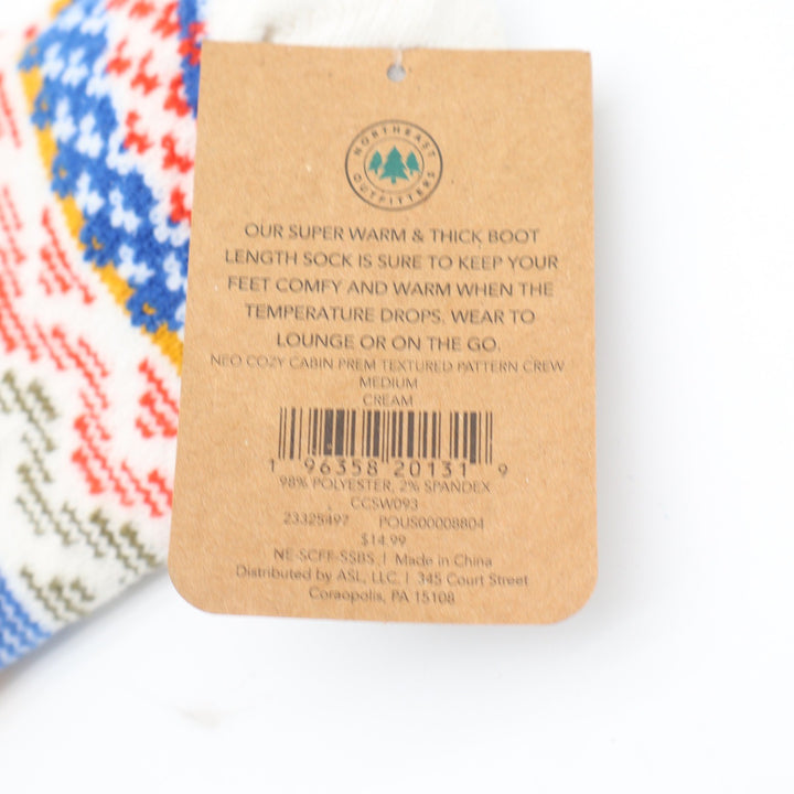 Northeast Outfitters Cozy Cabin Women's Boot Socks Cream Multi Fair Isle 5-10