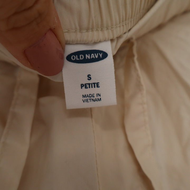 Old Navy Womens Petite Small Cream Cotton Nylon Cargo Jogger Pants Beige