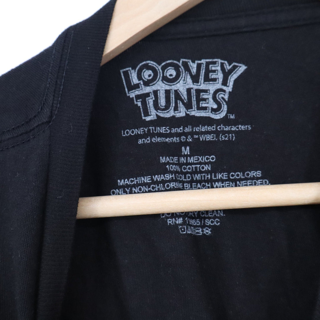Looney Tunes Thats All Folks Black Graphic T-Shirt Mens Medium Bugs Bunny Taz