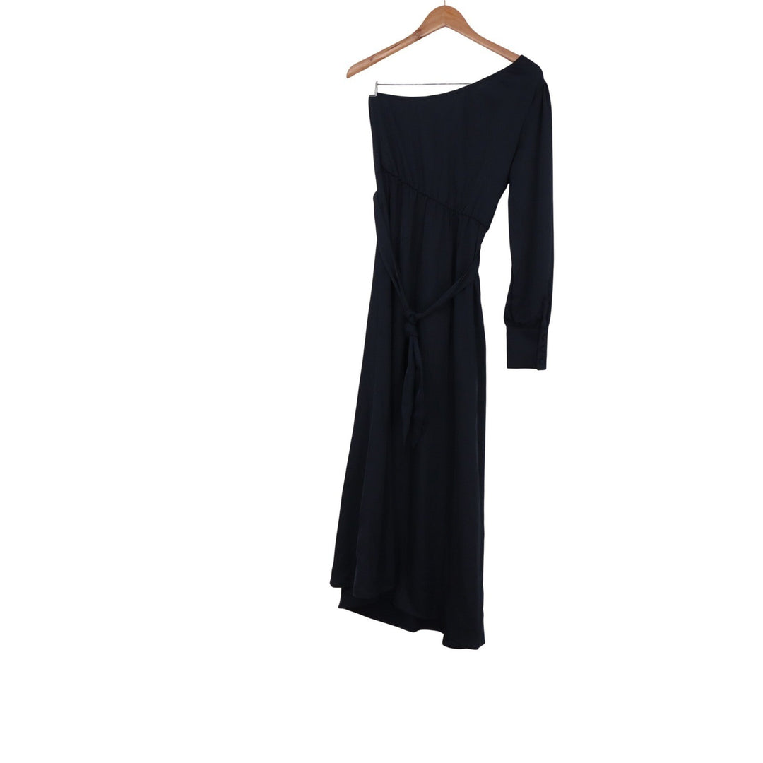 Kirundo Navy Blue One Shoulder Maxi Dress Single Long Sleeve Tie Waist Size M