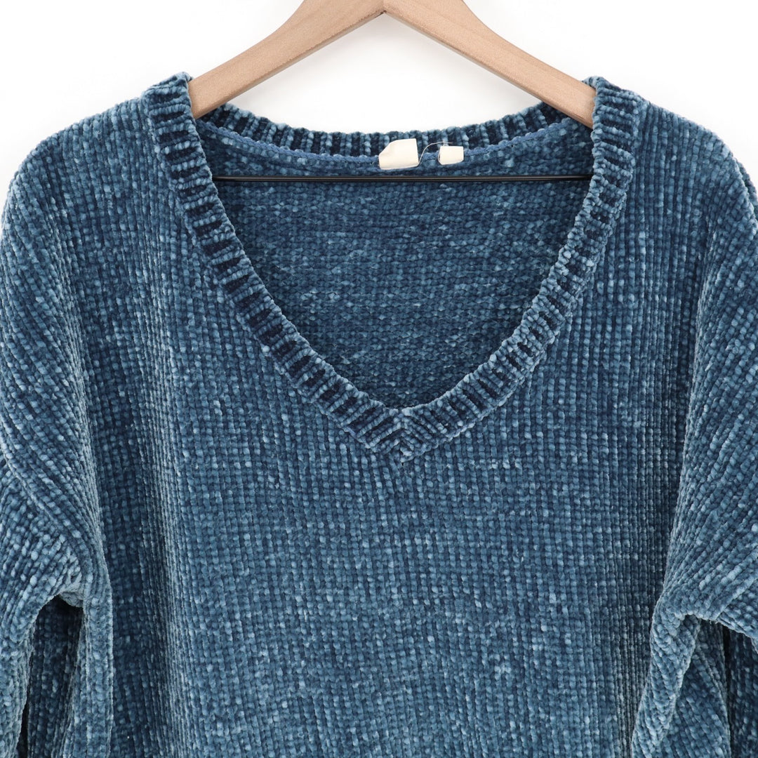 Gap Sweater Women XL Blue Velvet Chenille Long Sleeve Super Soft V-Neck Pullover