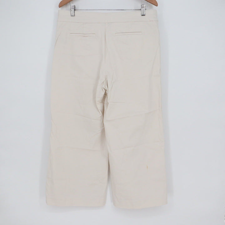 Chicos 12R Beige Wide Leg Cropped Pants Linen Blend Casual Office