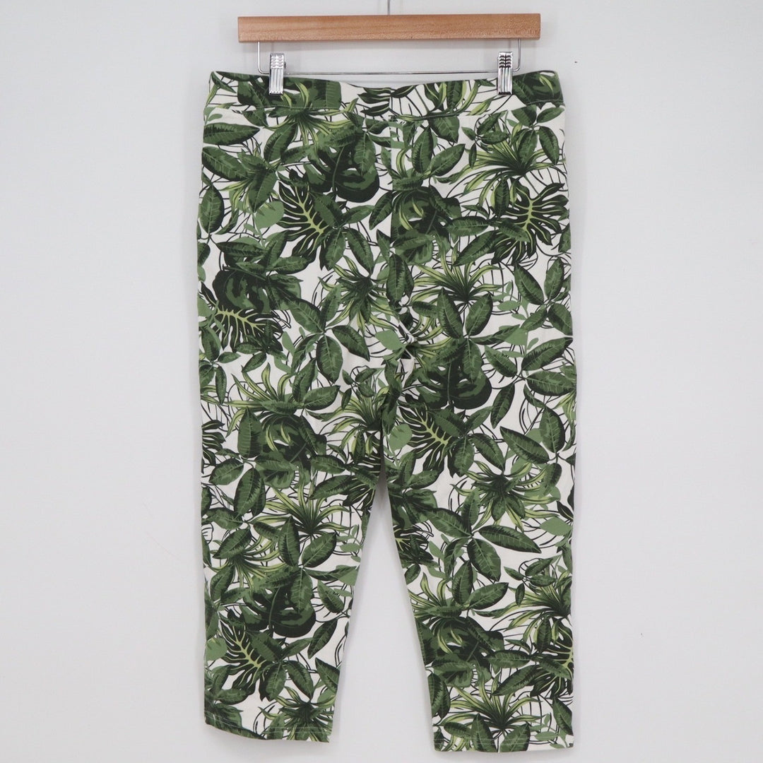 Denim & Co Green White Tropical Leaf Print Cropped Pants Womens Size M