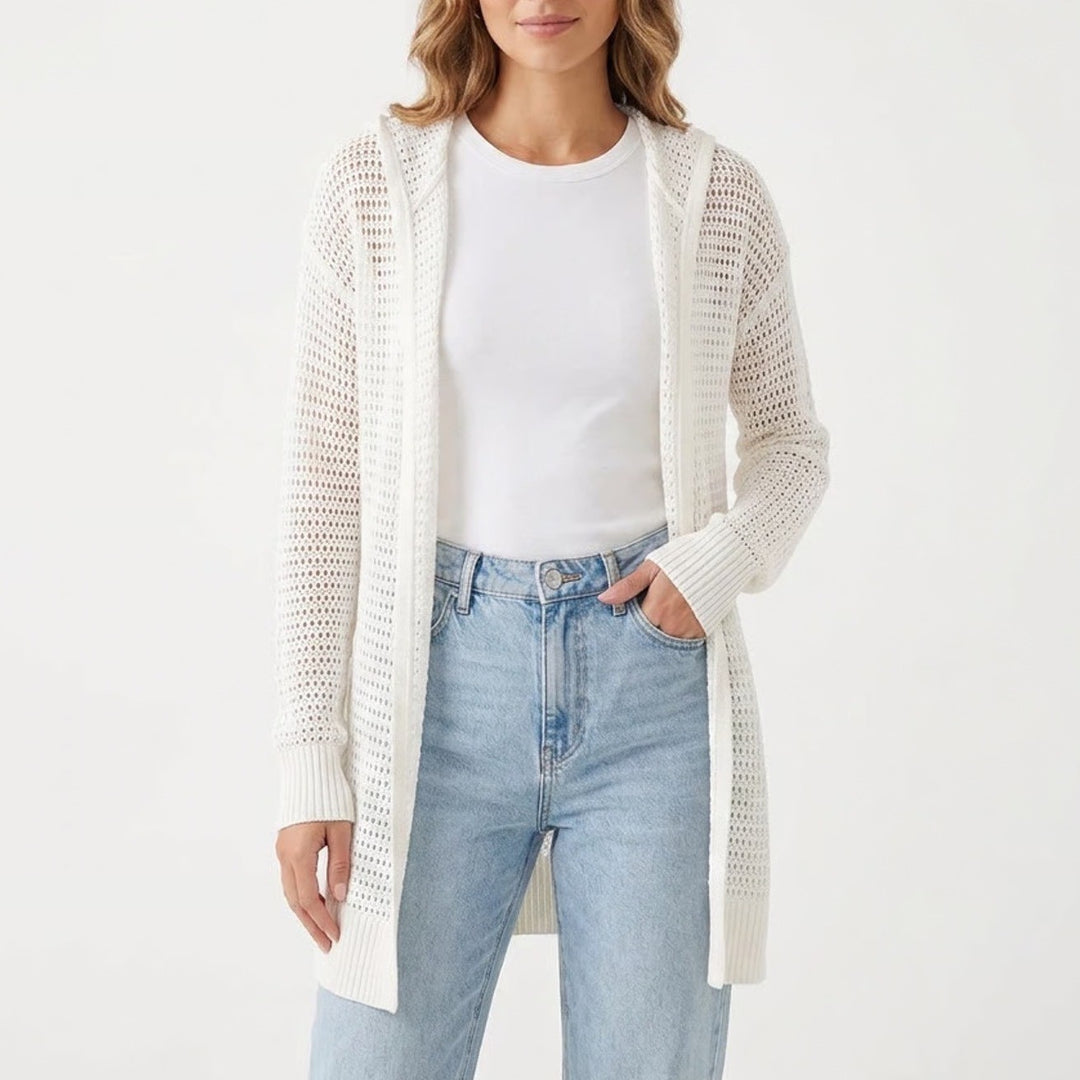 Gap For Good Mens White Crochet Knit Hooded Open Front Cardigan Sweater M
