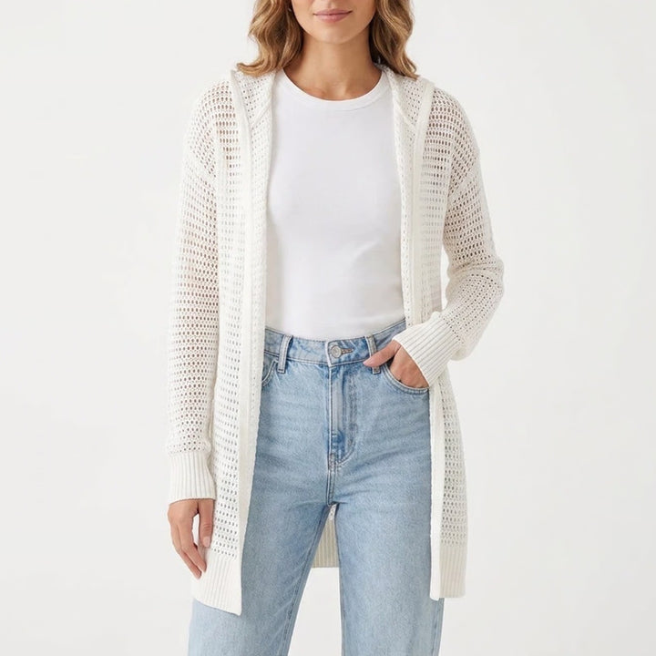 Gap For Good Mens White Crochet Knit Hooded Open Front Cardigan Sweater M